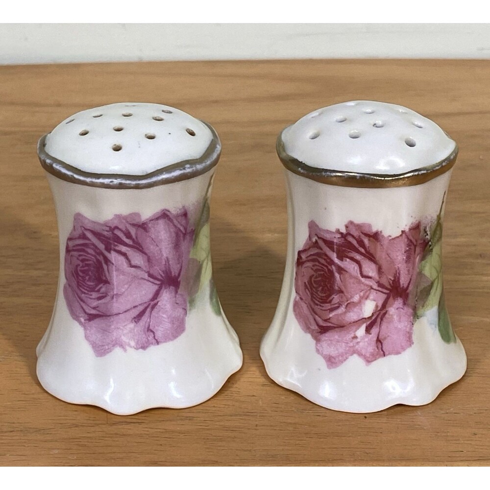 Antique O E & G Royal Austria Pink Rose Gold Salt Pepper Shakers Cork Stopper